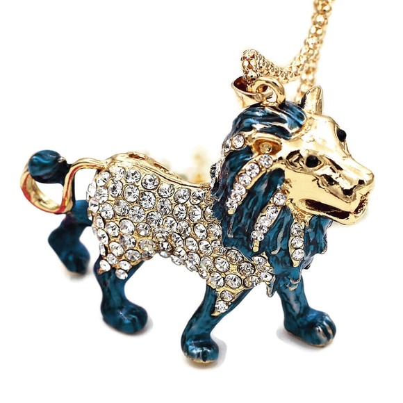 Lirrio's Closet Jewelry - 3D Blue Lion Pendant Enamel Rhinestones NWT-